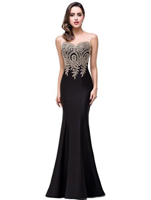Babyonline Mermaid Evening Dress for Women Formal Lace Appliques Long Prom Dress
