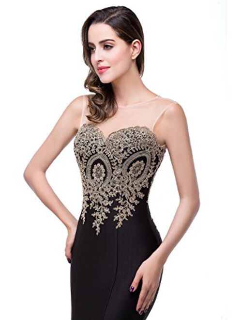 Babyonline Mermaid Evening Dress for Women Formal Lace Appliques Long Prom Dress
