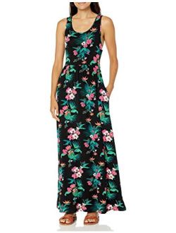 Women's Tropical Hawaiian Print Sleeveless Maxi Dress