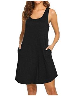 LuckyMore Womens Casual Scoop Neck Sleeveless Racerback Tunic Dress with Pockets