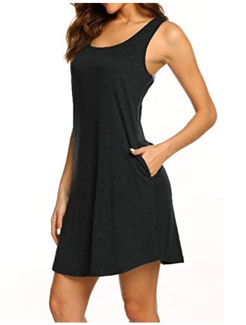 LuckyMore Womens Casual Scoop Neck Sleeveless Racerback Tunic Dress with Pockets