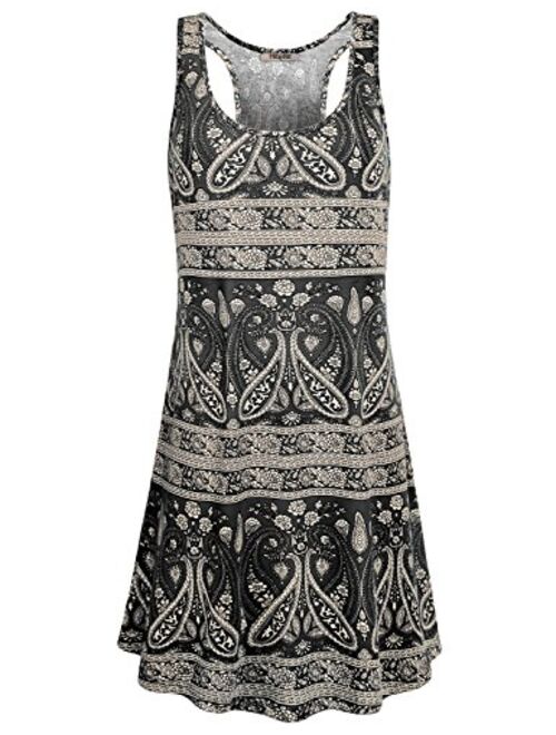 Hibelle Women's Scoop Neck Sleeveless Casual Printed Tank Dress with Pockets