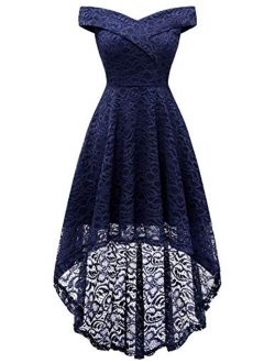 HomRain Women's Elegant Floral Lace Dress Off The Shoulder High Low Hem Dresses for Wedding for Cocktail for Party