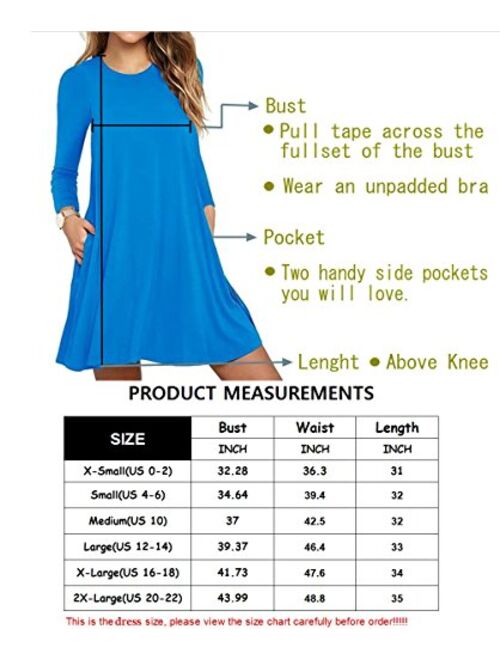 HAOMEILI Women's Long Sleeve Pockets Casual Loose T-Shirt Dresses