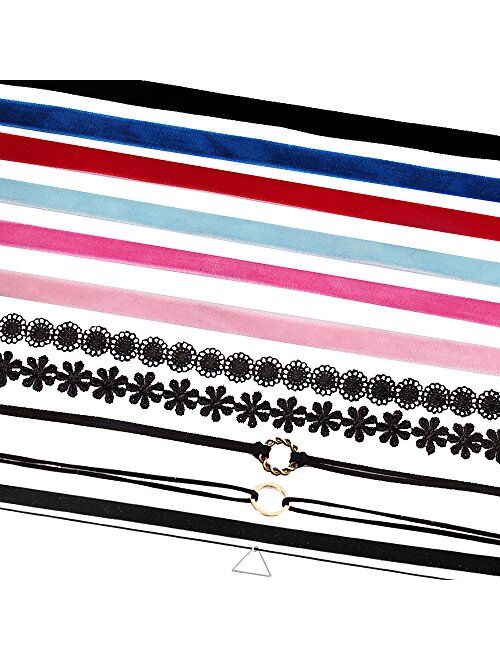 Outee 30 Pcs Choker Set Black Chokers Necklaces for Women Velvet Chokers Necklaces for Teen Girls Henna Tattoo Choker Ribbon