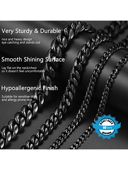 PROSTEEL Stainless Steel Cuban Chain Necklace, Silver/Gold/Black Tone, Nickel-Free, Hypoallergenic Necklace, W: 4.8mm-14mm, L: 14inch-30inch, Come Gift Box