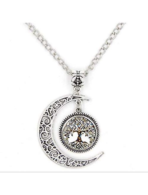 SPHTOEO Moon the Tree of Life Glass Pendant Long Chain Blessing Necklace