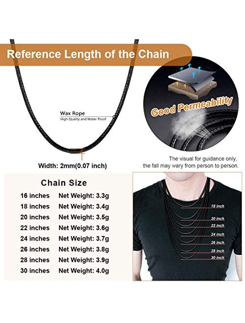 ChainsPro Waterproof Braided Leather Necklace Wax Rope Chain, Customize Available, 2/3mm Width, with Durable Snap Clasp, 1618