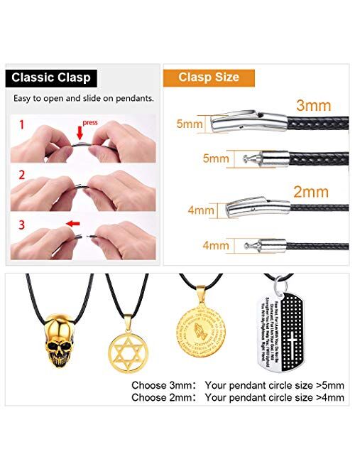 ChainsPro Waterproof Braided Leather Necklace Wax Rope Chain, Customize Available, 2/3mm Width, with Durable Snap Clasp, 1618