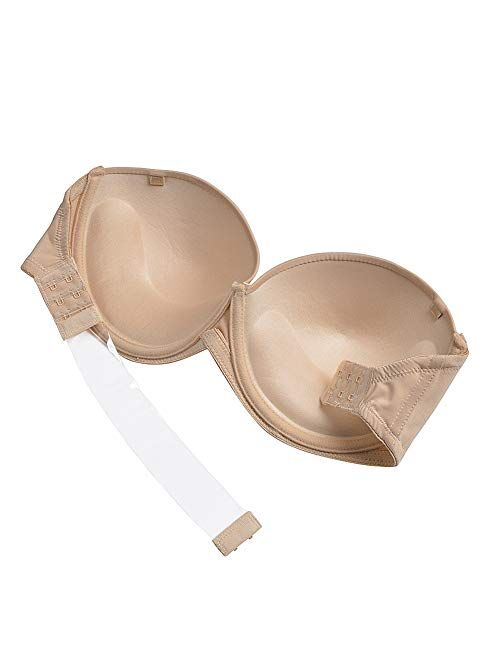 Strapless Bra with Clear Back Invisible Strap Push Up Padded Underwire Backless Halter Bralette