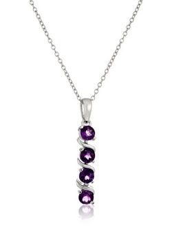 Amazon Collection Sterling Silver 4-Stone Genuine or Created Gemstone Pendant Necklace (4mm), 18