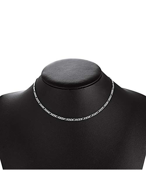 PROSTEEL 316L Stainless Steel/925 Sterling Silver Figaro Chain Necklace for Men/Women, Black/18K Gold Plated, 2.9mm-13mm, 14''-30'', Come Gift Box