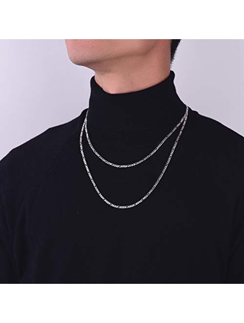 PROSTEEL 316L Stainless Steel/925 Sterling Silver Figaro Chain Necklace for Men/Women, Black/18K Gold Plated, 2.9mm-13mm, 14''-30'', Come Gift Box