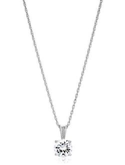 Plated Sterling Silver Cubic Zirconia Round Cut Solitaire Pendant Necklace, 18"