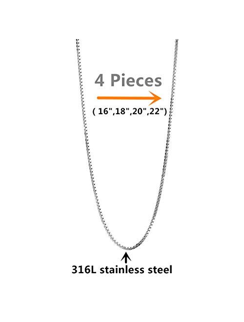 Calors Vitton 4 Pieces a Set 1mm Box Chain 316L Stainless Steel Necklaces for Women 16"-30"