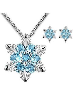 findout Women 925 Silver Cubic Zirconia White Blue Crystal Snownflake Pendant Necklace And Earring Jewellery Set For Women Girls (f1634)