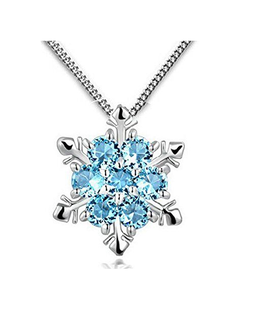 findout Women 925 Silver Cubic Zirconia White Blue Crystal Snownflake Pendant Necklace And Earring Jewellery Set For Women Girls (f1634)