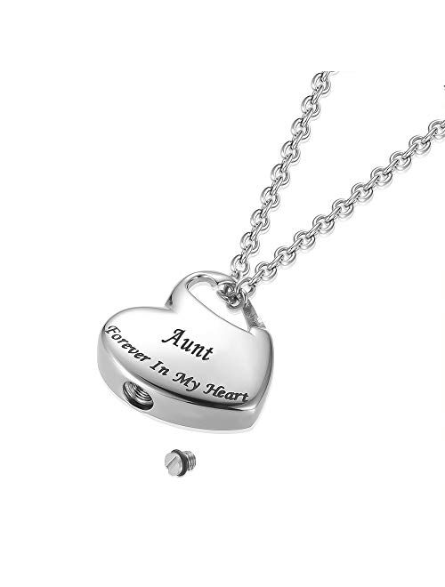 Cremation Urn Necklace for Ashes Urn Jewelry,Forever in My Heart Carved Locket Stainless Steel Keepsake Waterproof Memorial Pendant for mom & dad with Filling Kit