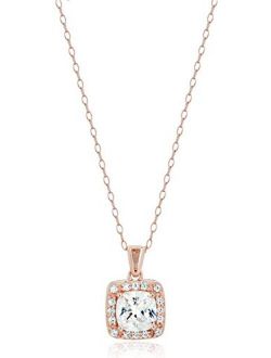 Sterling Silver Cubic Zirconia Halo Pendant Necklace (Round & Princess)