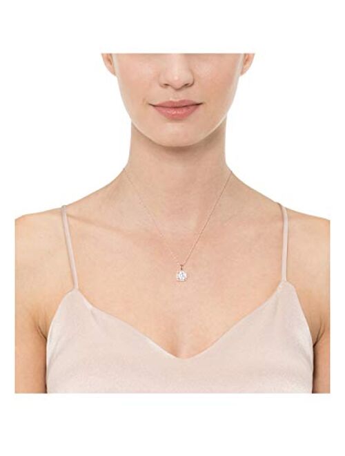 Amazon Essentials Sterling Silver Cubic Zirconia Halo Pendant Necklace (Round & Princess)