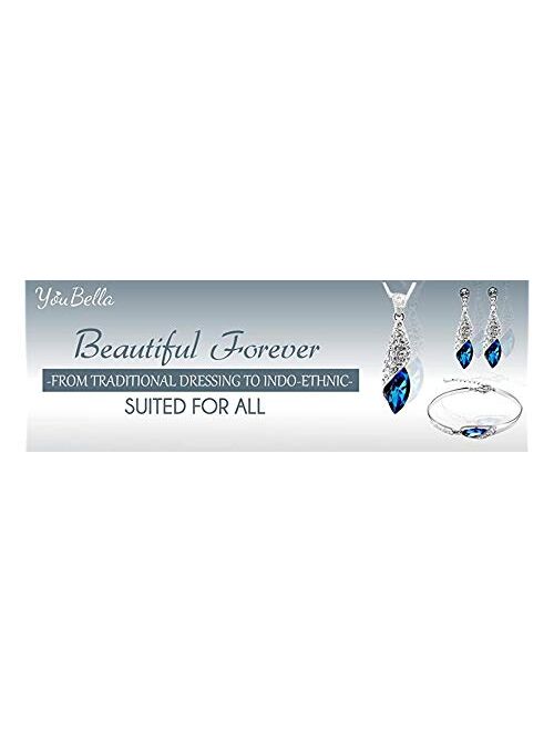 Youbella Jewellery Combo of Blue Crystal Necklace Set with Earrings and Bracelet for Women