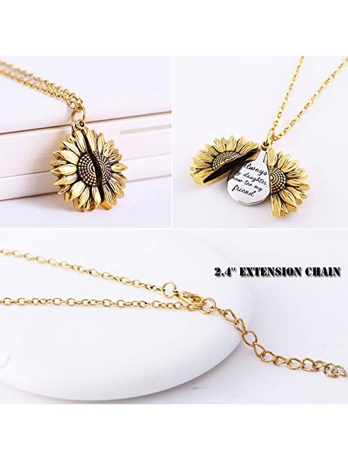 JYH You are My Sunshine Necklace Sunflower Open Locket 14K Gold Plated Necklace Pendant Gifts for Women Girls