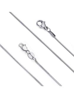 LOLIAS 2 Pcs Stainless Steel 1mm Round Snake Chain Box Chain Necklace Super Thin & Strong,16-30 Inch