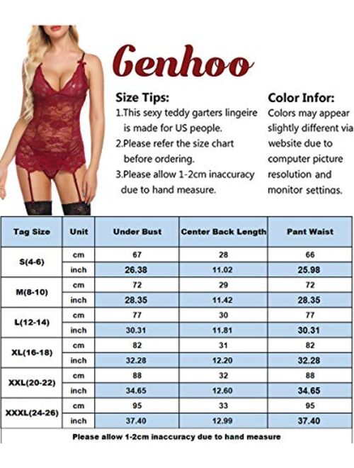 Genhoo Women Sexy Lingerie Lace Bustier Set Teddy Bodysuit with Garters(no Stockings)