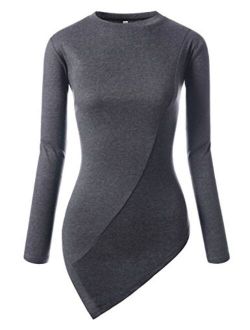 NEARKIN Slim Long Sleeve V Neck Henley Shirts Asymmetrical Tunic Tops for Women