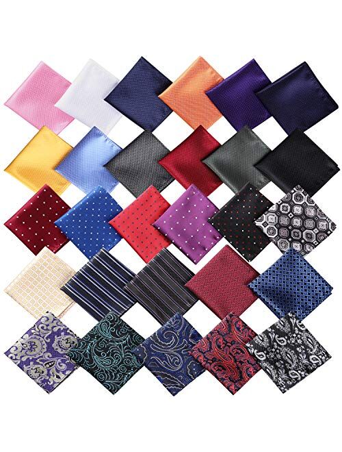 28 Pack Pocket Squares for Men Men's Handkerchief Mens Pocket Squares Set Assorted Colors with a Holder