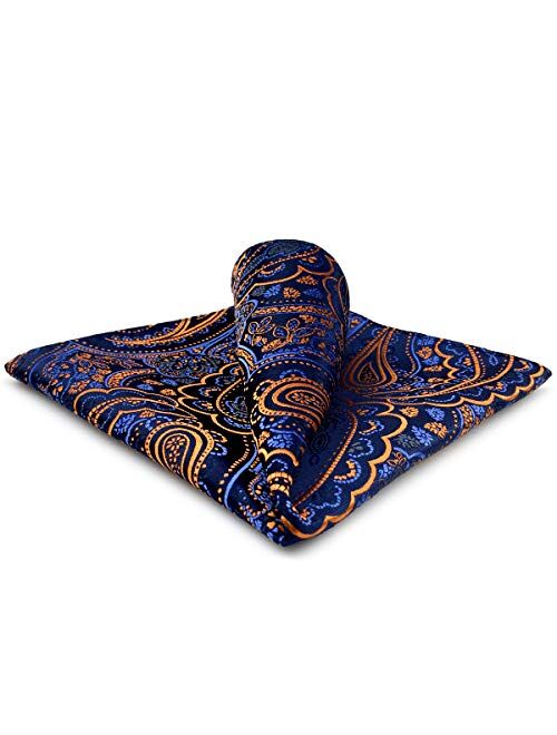 S&W SHLAX&WING Mens Necktie Navy Orange Silk Tie for Men Paisley Classic