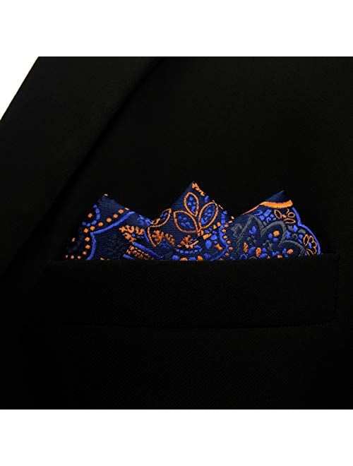 S&W SHLAX&WING Mens Necktie Navy Orange Silk Tie for Men Paisley Classic