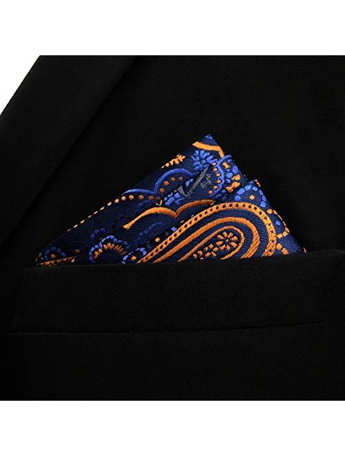 S&W SHLAX&WING Mens Necktie Navy Orange Silk Tie for Men Paisley Classic