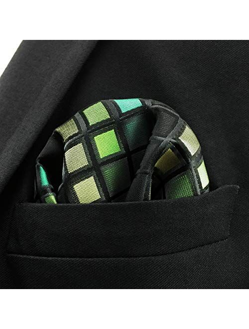 SHLAX&WING Ties for Men Checkered Green Mens Neckties Silk Fashion for Suit