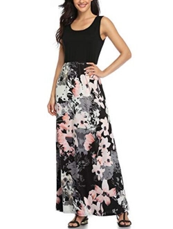 Mommy Jennie Womens Summer Dresses Loose Floral Print Sleeveless Casual Maxi Dresses
