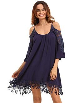 Women's Summer Cold Shoulder Crochet Loose Beach Dress