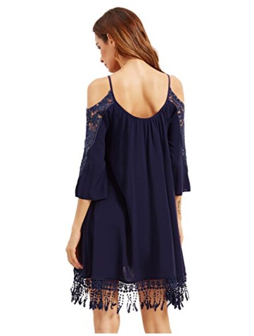 Milumia Women's Summer Cold Shoulder Crochet Loose Beach Dress