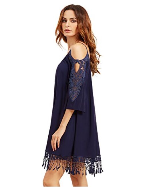 Milumia Women's Summer Cold Shoulder Crochet Loose Beach Dress