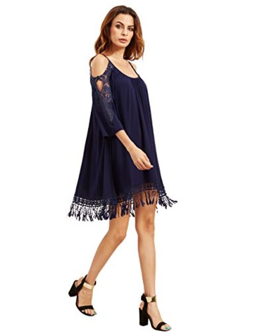Milumia Women's Summer Cold Shoulder Crochet Loose Beach Dress