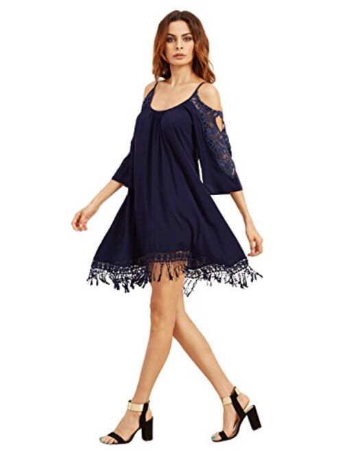 Milumia Women's Summer Cold Shoulder Crochet Loose Beach Dress
