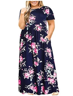 Kancystore Women's Short Sleeve Plus Size Long Maxi Dress with Pockets Loose Casual Summer Dress