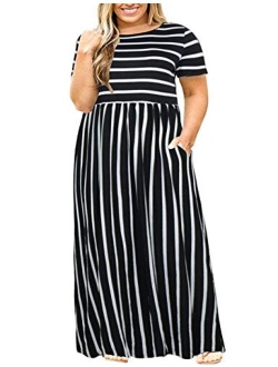 Kancystore Women's Short Sleeve Plus Size Long Maxi Dress with Pockets Loose Casual Summer Dress