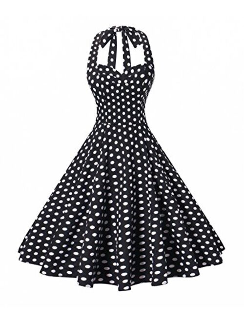 V Fashion Women's Rockabilly 50s Vintage Polka Dots Halter Cocktail Swing Dress