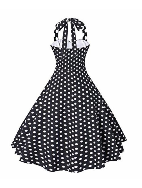 V Fashion Women's Rockabilly 50s Vintage Polka Dots Halter Cocktail Swing Dress