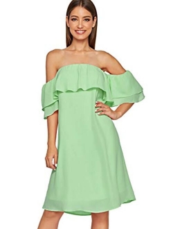 Women's Off Shoulder Ruffles Shift Loose Summer Vacation Mini Dress