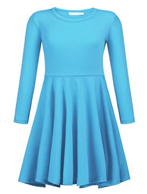 Arshiner Girls Long Sleeve Dress A line Twirly Skater Casual Dress 3-12 Years 