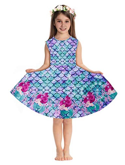 UNICOMIDEA Girl Sleeveless Dress Colorful Print Adorable Tunic Summer Swing Skirt Toddler Casual/Party Sundress 4-13 Years