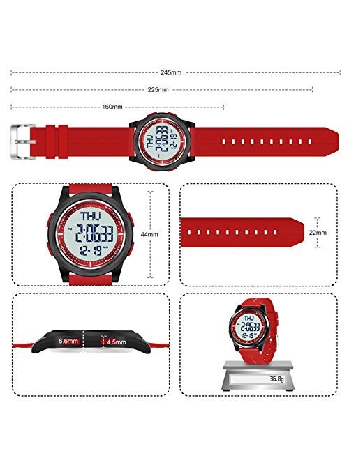 Beeasy Digital Watch Waterproof with Stopwatch Alarm Countdown Dual Time, Ultra-Thin Super Wide-Angle Display Digital Wrist Watches for Men Women