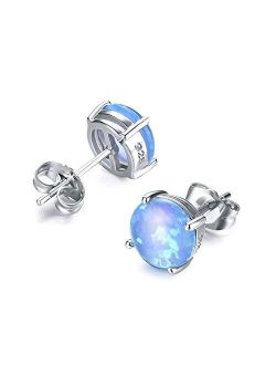 Junxin 925 Sterling Silver Round Cut Opal Stud Earrings Gift for women 7.5MM