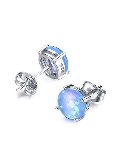 Junxin 925 Sterling Silver Round Cut Opal Stud Earrings Gift for women 7.5MM